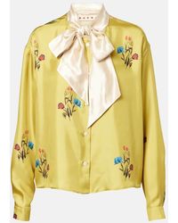 Marni - Blusa De Saten De Seda Floral Con Lazada - Lyst