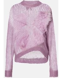 The Attico - Feather-Trimmed Open-Knit Mohair-Blend Sweater - Lyst