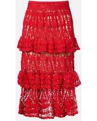 Anna Kosturova - Elsie Crochet Ruffled Cotton Midi Skirt - Lyst
