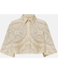 Valentino - Floral Cropped Cotton-Blend Shirt - Lyst