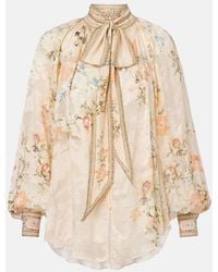 CAMILLA - Embellished Floral Tie-Neck Silk-Blend Blouse - Lyst