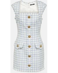 Balmain - Mini Dress In Tweed con patrón de gingham - Lyst