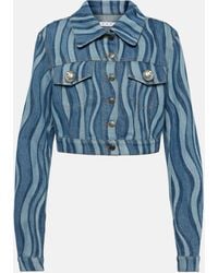 Area - Sunray Printed Cropped Denim Jacket - Lyst