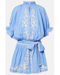 Juliet Dunn - Embroidered Cotton Chambray Minidress - Lyst