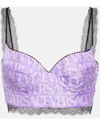 Versace - Logo Silk Satin And Lace Bralette - Lyst
