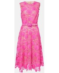 Oscar de la Renta - Belted Guipure Lace Midi Dress - Lyst