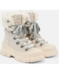 Brunello Cucinelli - Shearling-lined Leather Lace-up Boots - Lyst