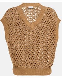 Brunello Cucinelli - Open-Knit Cotton, Linen And Silk Top - Lyst