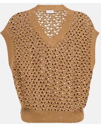 Brunello Cucinelli - Open-Knit Cotton, Linen And Silk Top - Lyst