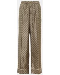 Gucci - Gg Supreme Printed Silk Twill Wide Pants - Lyst