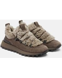Brunello Cucinelli - Monili Shearling-Trimmed Suede Sneakers - Lyst