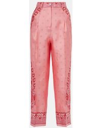 Etro - Paisley Silk Straight Pants - Lyst