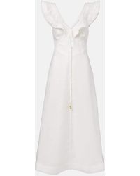 Zimmermann - Vestido Midi Rhiannon De Lino Con Volantes - Lyst
