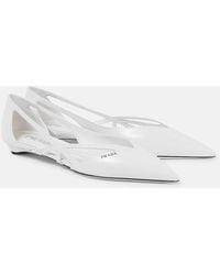 Prada - Pointed Toe Cut-Out Leather Ballerina - Lyst