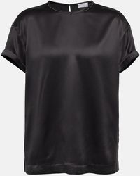 Brunello Cucinelli - Embellished Silk-blend Satin T-shirt - Lyst