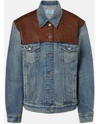 Prada - Leather-Trimmed Denim Jacket - Lyst