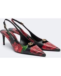 Dolce & Gabbana - Dg Floral Leather Slingback Pumps - Lyst