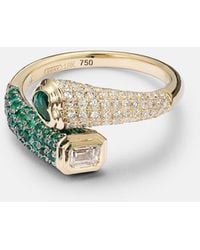 SHAY - Bague Mixed Bypass En Or 18 Ct, Diamants Et Emeraudes - Lyst