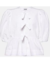 Ganni - Bow-Detail Cotton Poplin Blouse - Lyst