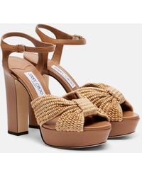 Jimmy Choo - Heloise Raffia And Leather Sandals - Lyst