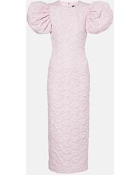 ROTATE BIRGER CHRISTENSEN - Vestido Midi En Jacquard Con Mangas Abullonadas - Lyst
