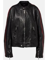 Gucci - Web Stripe Leather Biker Jacket - Lyst