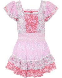 LoveShackFancy Stanton Minikleid Aus Baumwolle Mit Webpunkten Und Blumenprint In Patchwork-optik - Pink