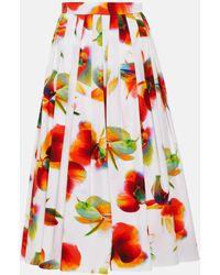 Alexander McQueen - Floral Cotton Midi Skirt - Lyst