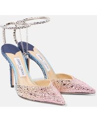 Jimmy Choo - Saeda 100 Crystal-Embellished Satin Pumps - Lyst