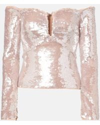 Self-Portrait - Top A Encolure Bardot Et A Sequins - Lyst