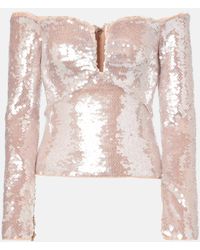 Self-Portrait - Sequined Off-Shoulder Top - Lyst
