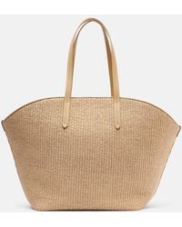 Brunello Cucinelli - Monili Leather-Trimmed Raffia-Effect Basket Bag - Lyst