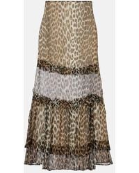 Ganni - Leopard-Print Ruffled Chiffon Maxi Skirt - Lyst