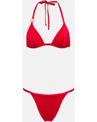Dolce & Gabbana Bikini triangular con logo - Rojo