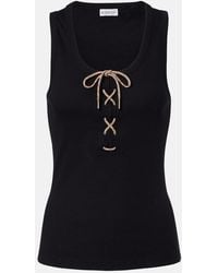 Burberry - Cotton Blend Tank Top With Checked Finishes - Lyst