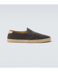 Brunello Cucinelli - Jute-Trimmed Suede Slip-On Shoes - Lyst