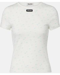 Miu Miu - Floral Cotton Jersey T-Shirt - Lyst