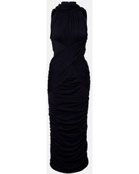 Balmain - Ruched Wool Jersey Midi Dress - Lyst