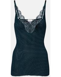 Saint Laurent - Lace-Trimmed Ribbed-Knit Silk Top - Lyst