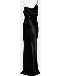 Balmain - Chain-Detail Draped Satin Gown - Lyst