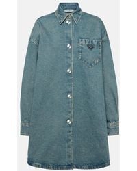 Prada - Oversized Denim Shirt Dress - Lyst
