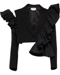 Alexander McQueen Ruffle-trimmed Wool Cropped Blazer - Black