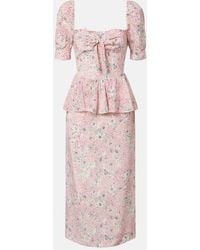 Alessandra Rich - Floral Peplum Silk Midi Dress - Lyst
