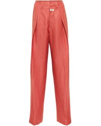 Etro High-rise Linen-blend Straight Pants - Red