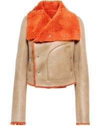 Rick Owens Leather And Shearling Biker Jacket - Orange