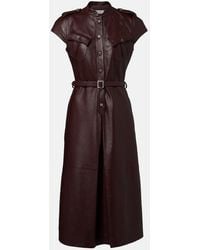 McQueen - Belted Leather Midi Dress - Lyst