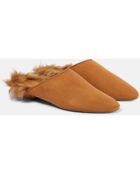 Khaite - Otto Shearling-trimmed Suede Mules - Lyst