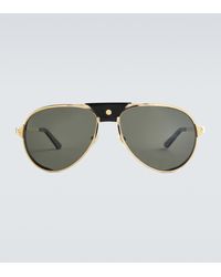 Cartier Aviator-Sonnenbrille aus Metall und Leder - Grau