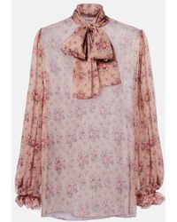 Dolce & Gabbana - Floral Tie-Neck Silk Blouse - Lyst