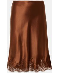 Saint Laurent - Lace-trimmed Silk Satin Miniskirt - Lyst